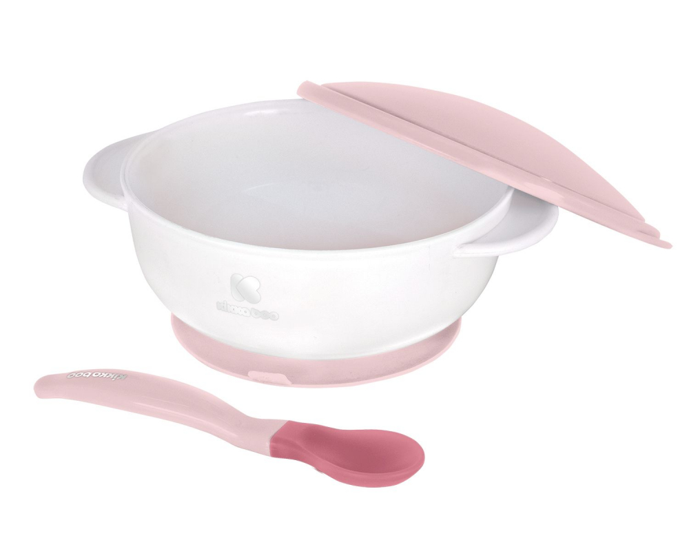 Set castron cu ventuza si lingurita cu senzor de temperatura KikkaBoo Pink - 1 | YEO