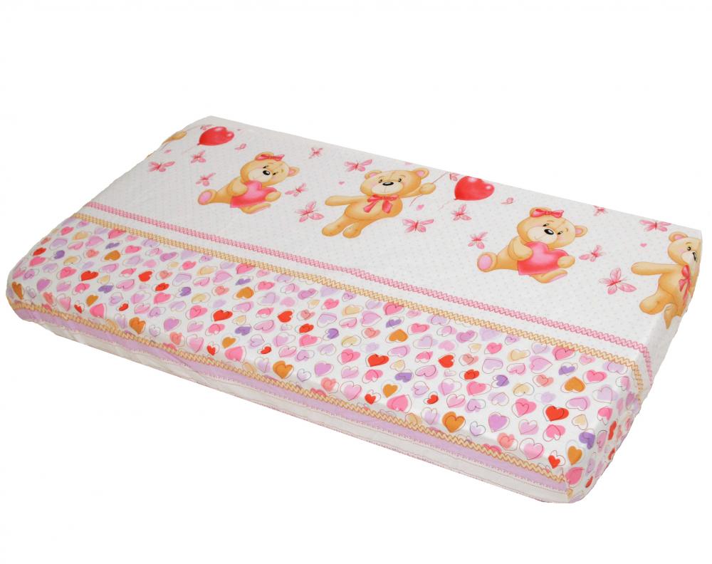 Set 3 piese din finet pentru patut bebelusi 120x60cm Bear Heart Pink