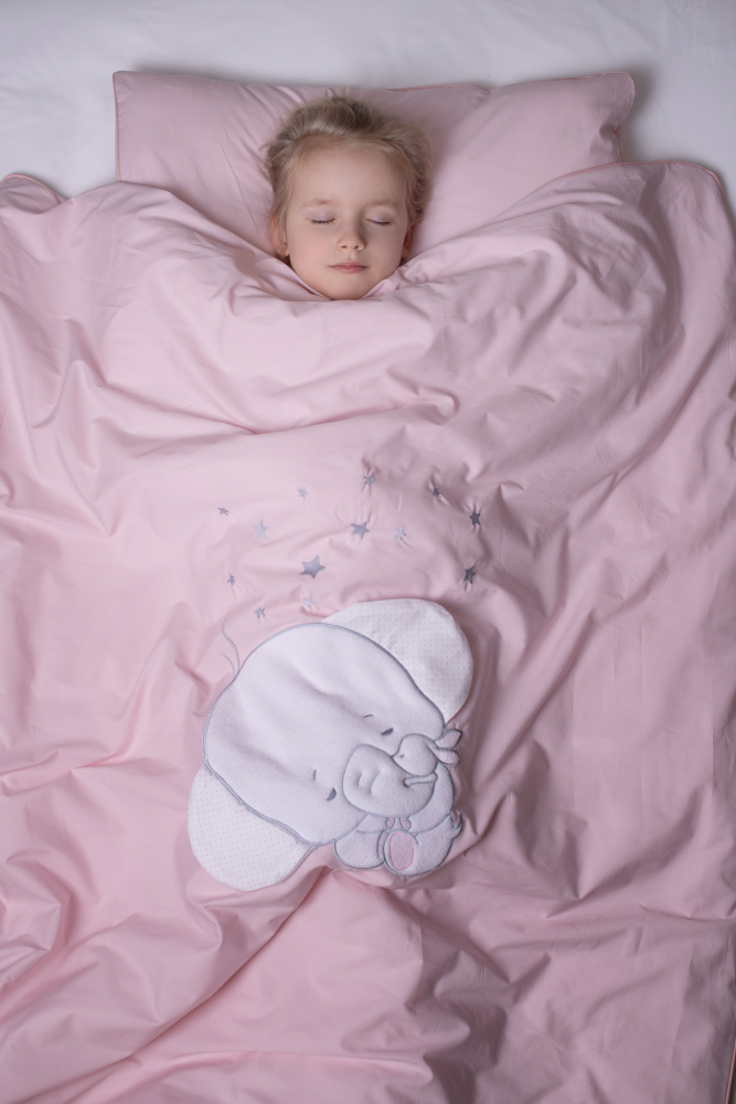 Set lenjerie din bumbac cu protectie laterala pentru pat bebelusi Elephant Pink 120 x 60 cm - 2