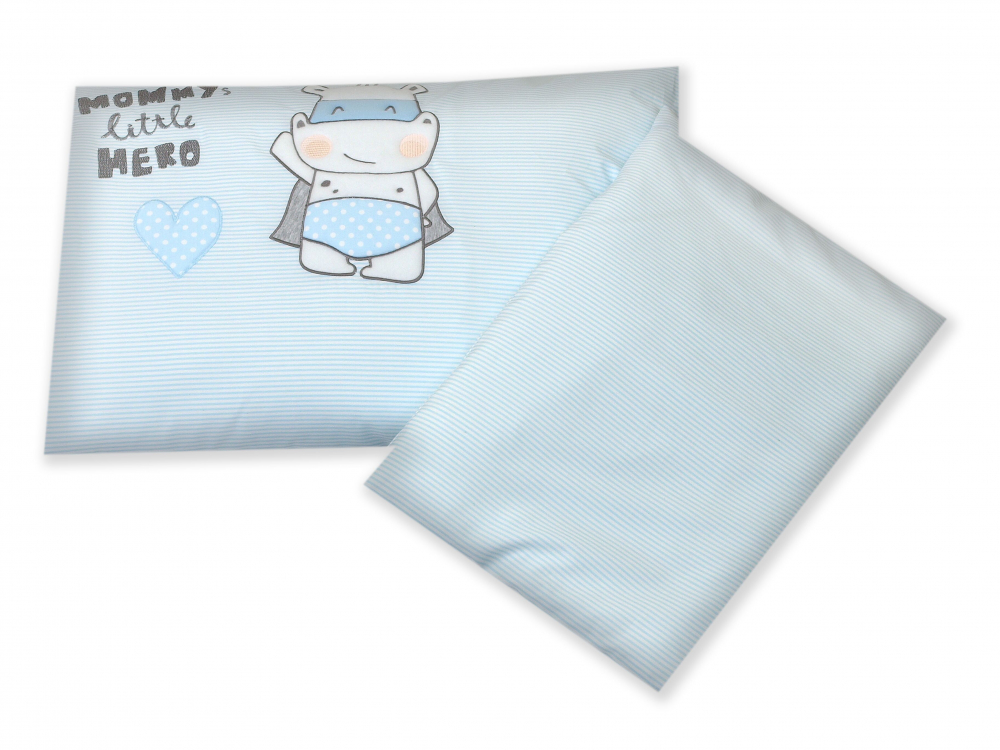 Set lenjerie din bumbac cu protectie laterala pentru pat bebelusi Hero Blue 120 x 60 cm - 1