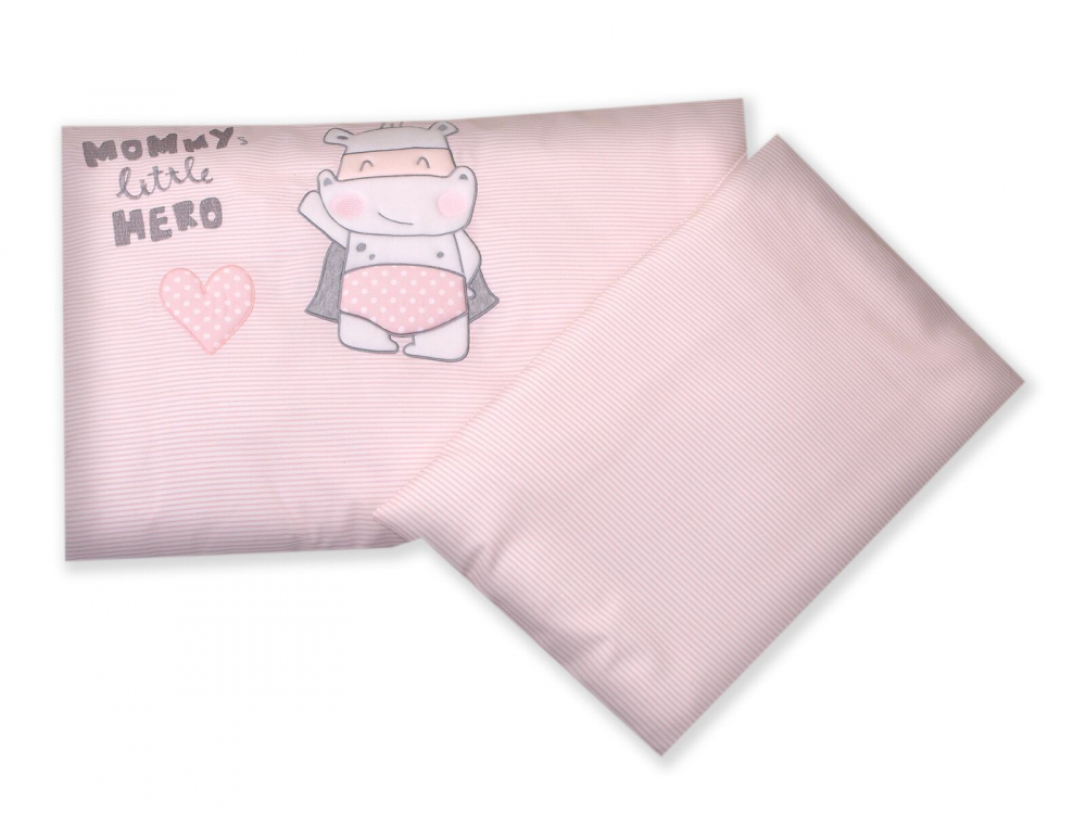 Set lenjerie din bumbac cu protectie laterala pentru pat bebelusi Hero Pink 120 x 60 cm - 1 | YEO