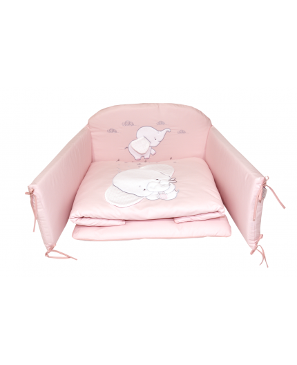 Set lenjerie din bumbac cu protectie laterala pentru pat bebelusi Elephant Pink 120 x 60 cm - 4