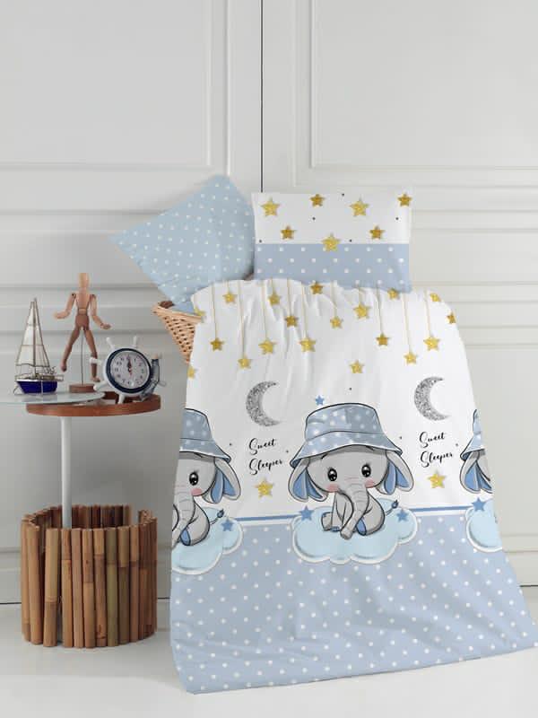 Set lenjerie patut cu 5 piese 120x60 cm Blue Elephant