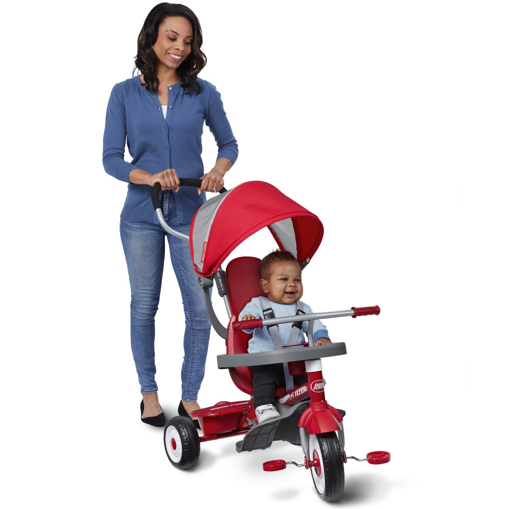 Tricicleta pentru copii Radio Flyer 4 in 1 multifunctionala 9 luni-5 ani, scaun cu pozitie ajustabila, copertina cu protectie UV, suport pentru picioare si tavita cu suport pentru jucarii - 1 | YEO