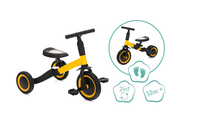 Tricicleta transformabila in bicicleta fara pedale yellow-black Fillikid FILLIKID