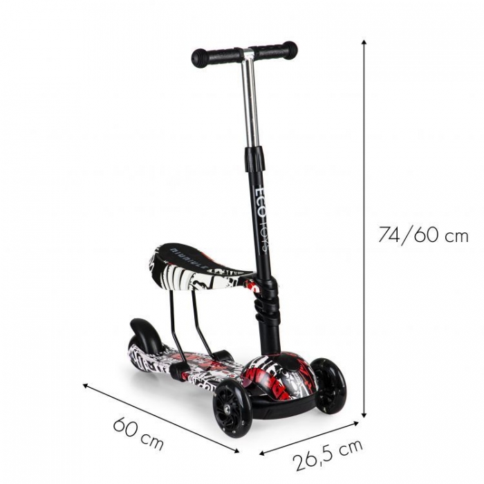Trotineta cu sezut si 3 roti cu Led Ecotoys BW-203 Negru - 3
