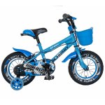 Bicicleta copii 2-4 ani 12 inch roti ajutatoare cu Led Rich Baby CSR12/03A albastru cu negru