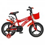 Bicicleta copii 3-5 ani 14 inch roti ajutatoare cu led C1400A cadru rosu cu design alb Carpat Kids