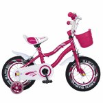 Bicicleta copii 4-6 ani 16 inch roti ajutatoare cu Led Rich Baby CSR16/04A fucsia alb