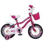Bicicleta fete 2-4 ani 12 inch roti ajutatoare cu Led Rich Baby CSR12/04A fucsia cu alb