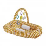 Salteluta Baby Nest cu bara jucarii Between parents Mustard Fishes