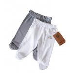 Set 2 perechi pantaloni bumbac organic 100% cu botosei 0-3 luni Ecru/Grey