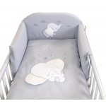 Set lenjerie din bumbac cu protectie laterala pentru pat bebelusi Elephant Grey 120 x 60 cm