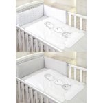 Set lenjerie din bumbac cu protectie laterala pentru pat bebelusi Pinguin alb 120 x 60 cm