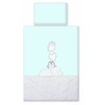 Set lenjerie din bumbac cu protectie laterala pentru pat bebelusi Pinguin Mint 120 x 60 cm