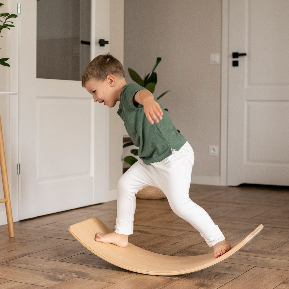 Balance board Placa de echilibru din lemn pentru copii cu protectie bej MeowBaby - 3