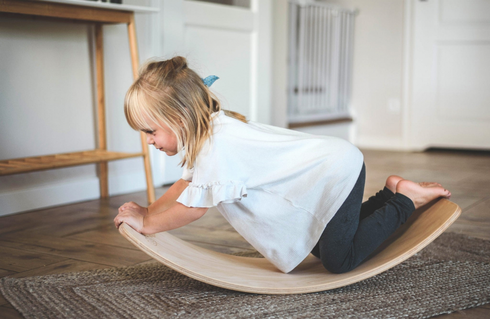 Balance board Placa de echilibru din lemn pentru copii cu protectie bej MeowBaby - 5