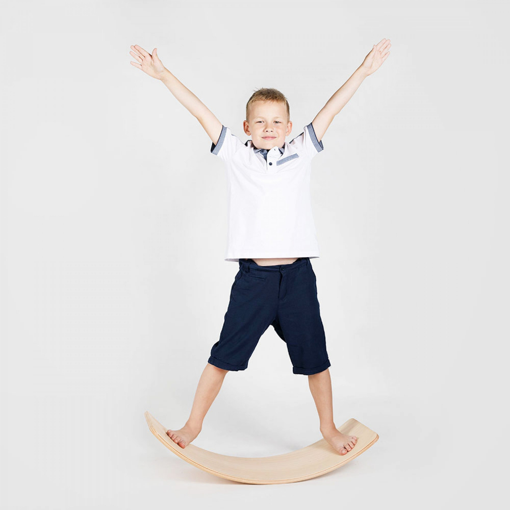 Balance board Placa de echilibru din lemn pentru copii cu protectie bej MeowBaby - 6