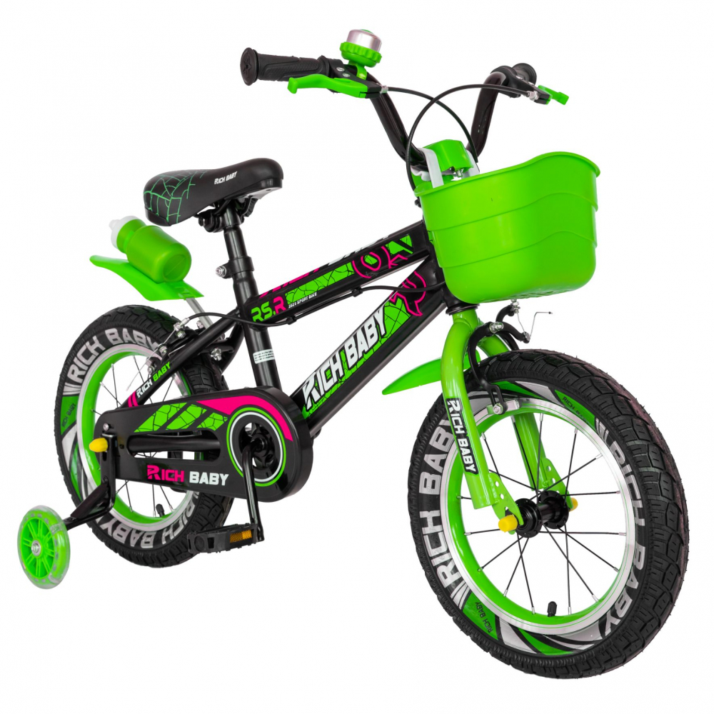 Bicicleta baieti 3-5 ani 14 inch Frane C-Brake Rich Baby CSR14WTB negru cu verde - 3
