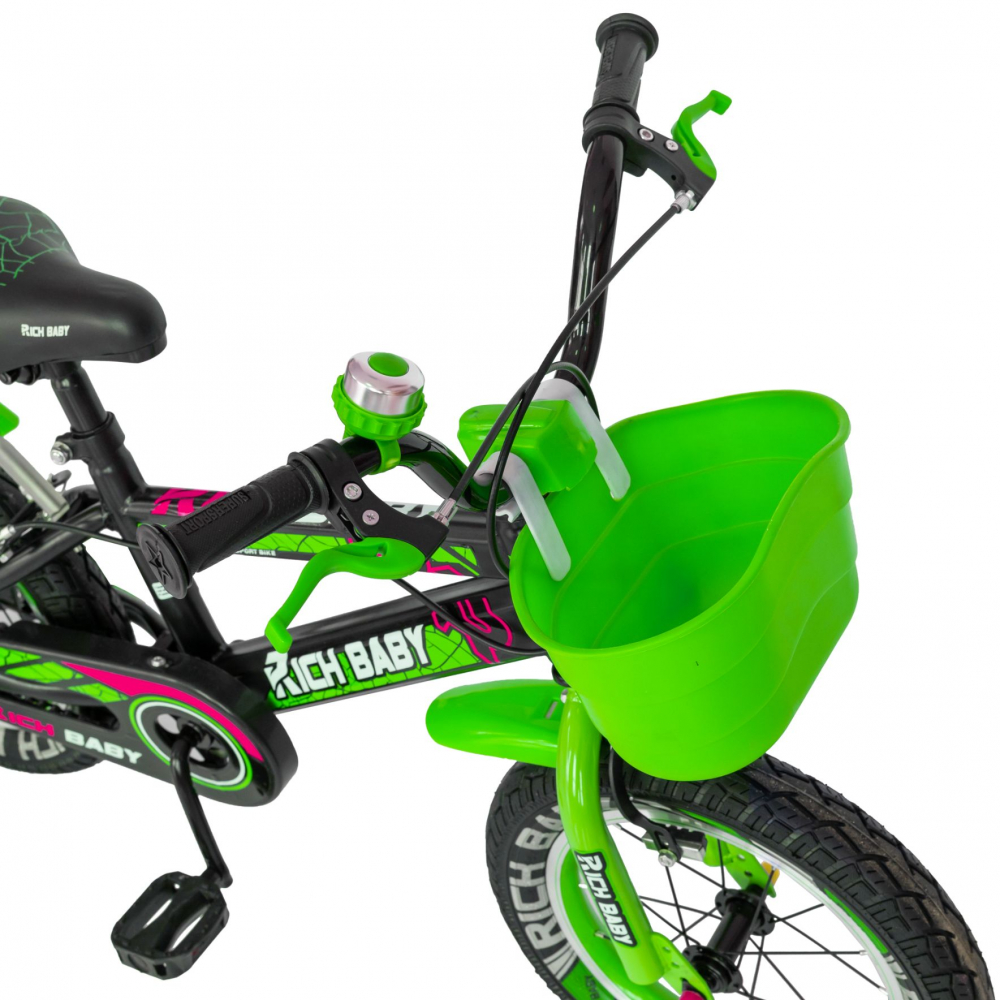 Bicicleta baieti 3-5 ani 14 inch Frane C-Brake Rich Baby CSR14WTB negru cu verde - 4