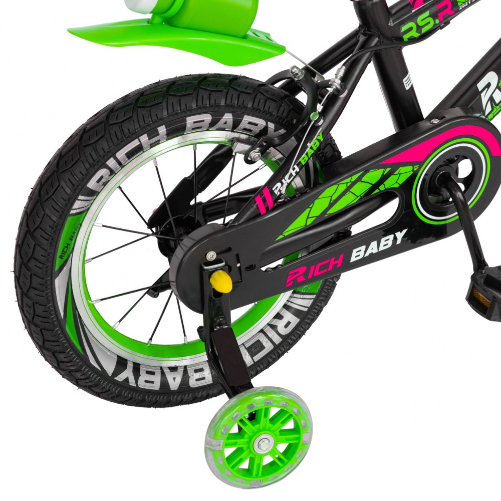 Bicicleta baieti 3-5 ani 14 inch Frane C-Brake Rich Baby CSR14WTB negru cu verde - 7