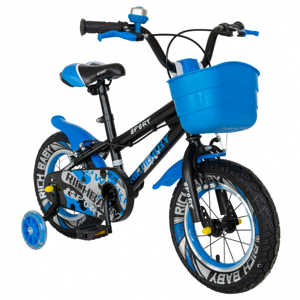 Bicicleta copii 2-4 ani 12 inch C-Brake Rich Baby CSR1203A negru cu albastru - 2