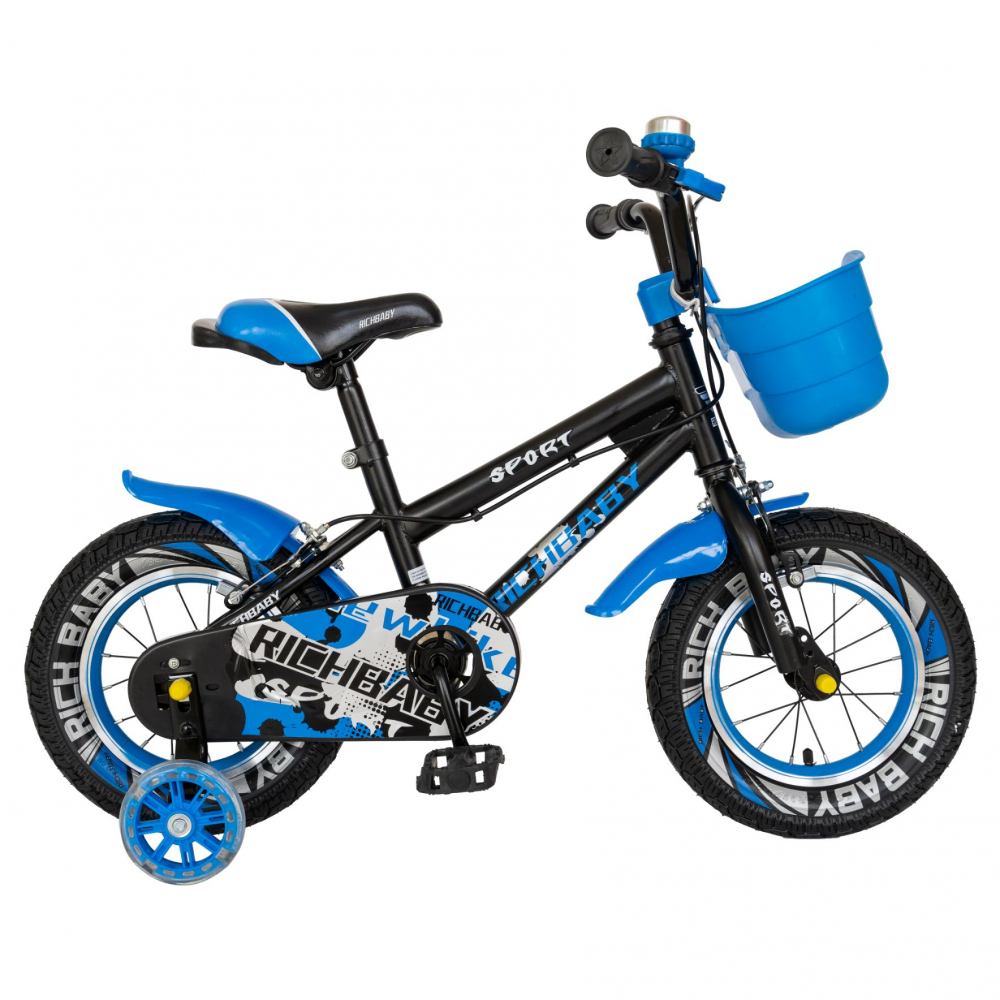 Bicicleta copii 2-4 ani 12 inch C-Brake Rich Baby CSR1203A negru cu albastru - 8