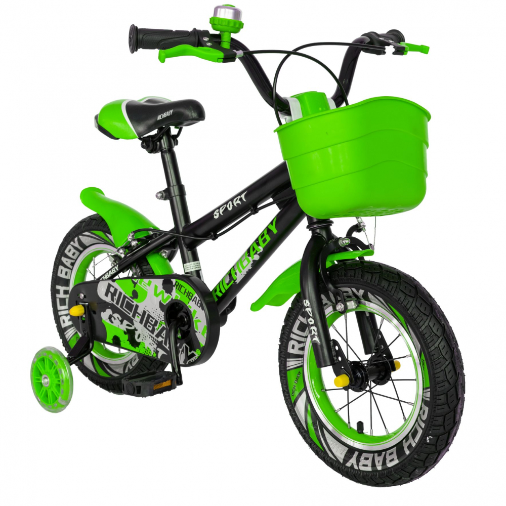 Bicicleta copii 2-4 ani 12 inch C-Brake Rich Baby CSR1203A negru cu verde - 2