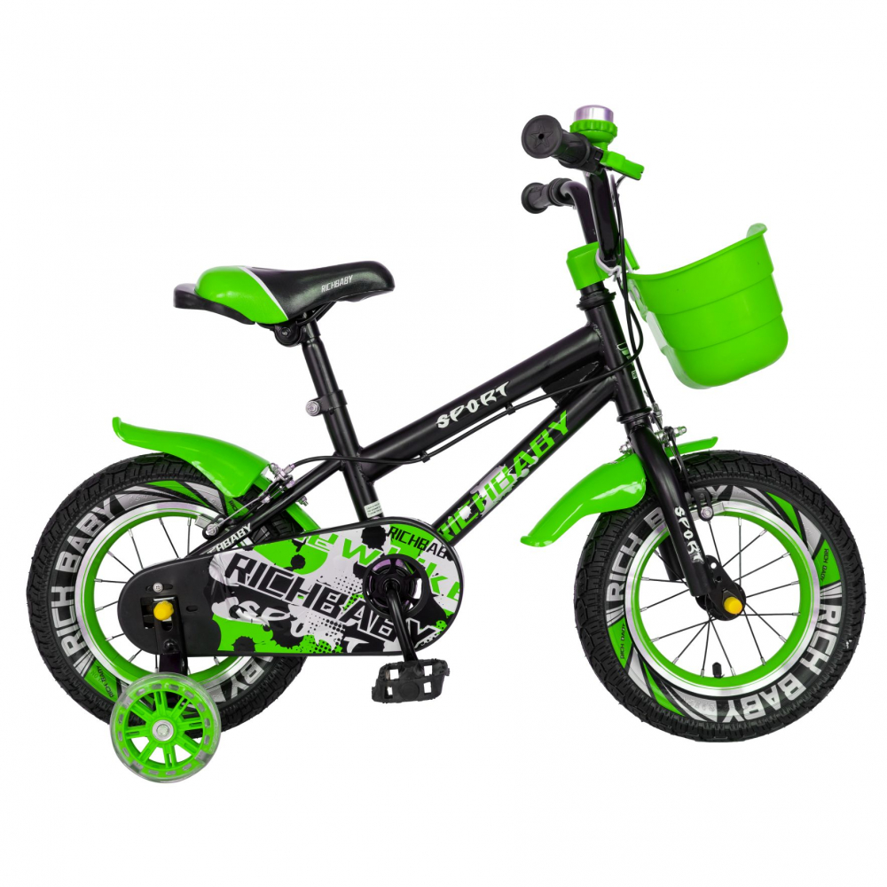 Bicicleta copii 2-4 ani 12 inch C-Brake Rich Baby CSR1203A negru cu verde - 8