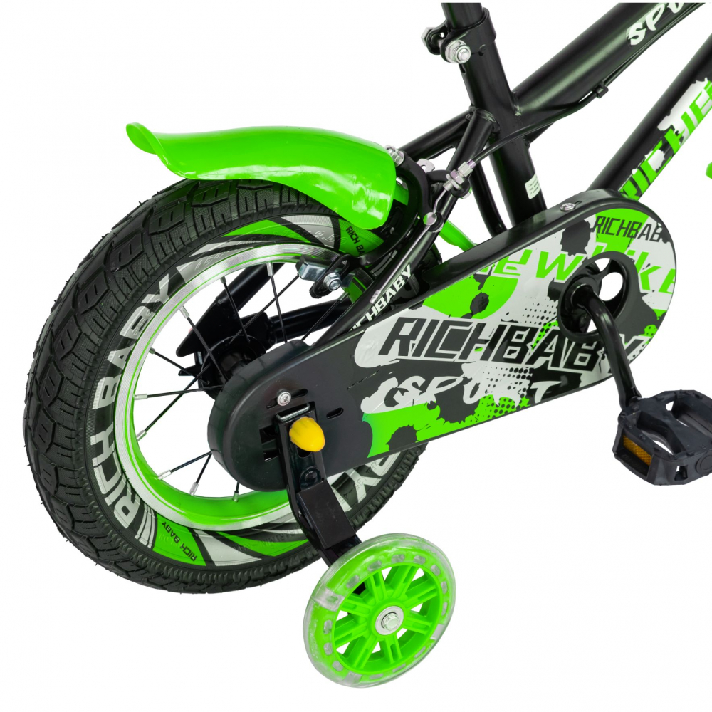 Bicicleta copii 2-4 ani 12 inch C-Brake Rich Baby CSR1203A negru cu verde - 3