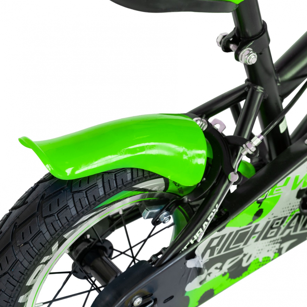 Bicicleta copii 2-4 ani 12 inch C-Brake Rich Baby CSR1203A negru cu verde - 5