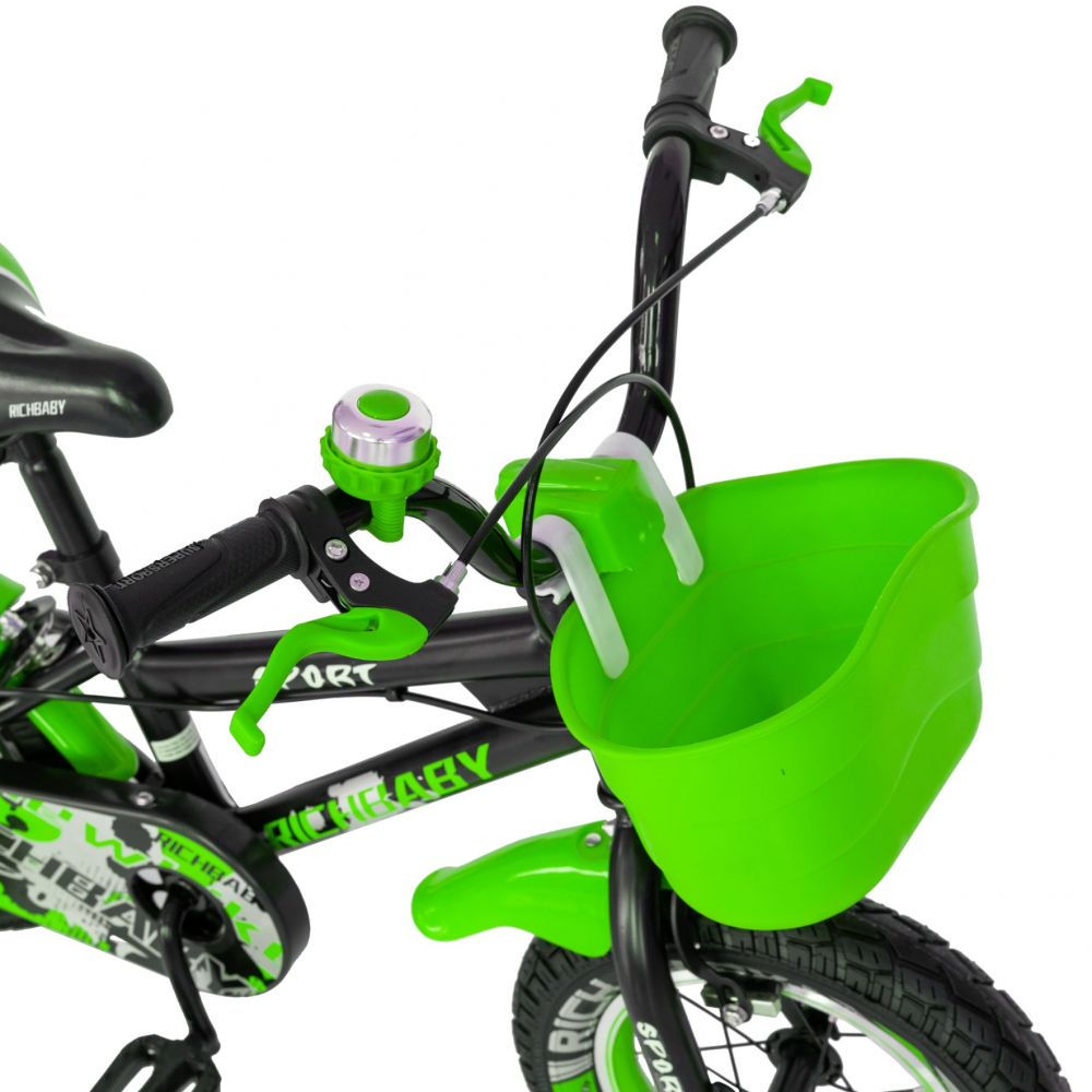 Bicicleta copii 2-4 ani 12 inch C-Brake Rich Baby CSR1203A negru cu verde - 7