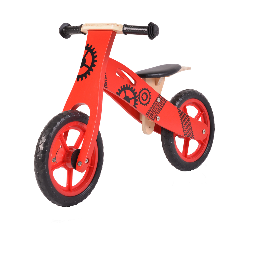 Bicicleta din lemn fara pedale Moni Wooden balance bike Red - 5