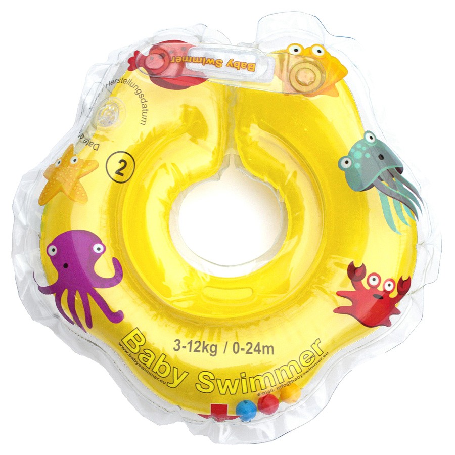 Colac de gat pentru bebelusi Babyswimmer galben cu zornaitoare 0-24 luni BABYSWIMMER