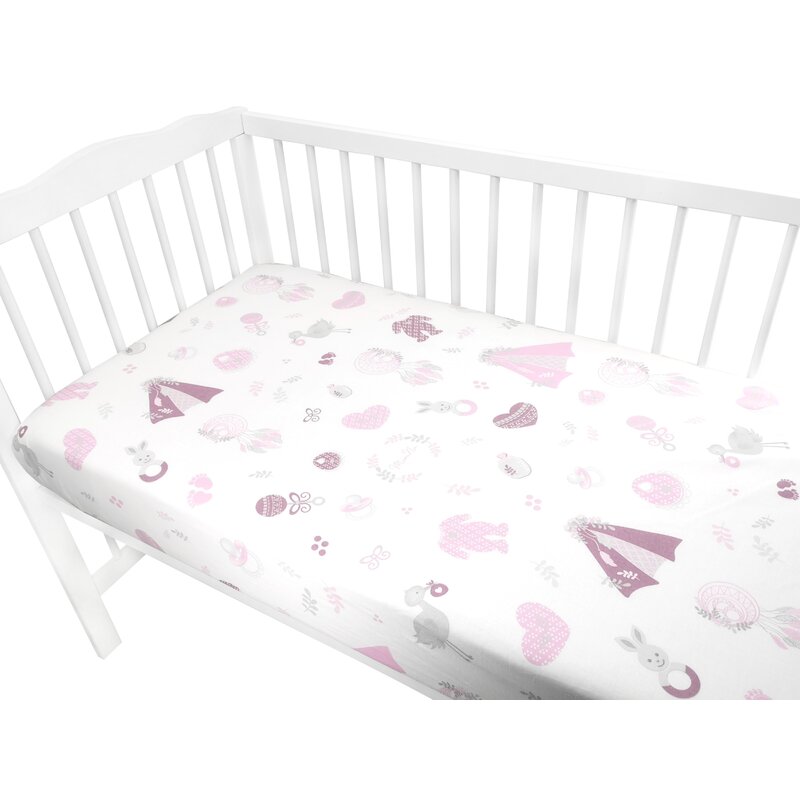 Cearceaf cu elastic 120x60 cm baby shower pink miminu