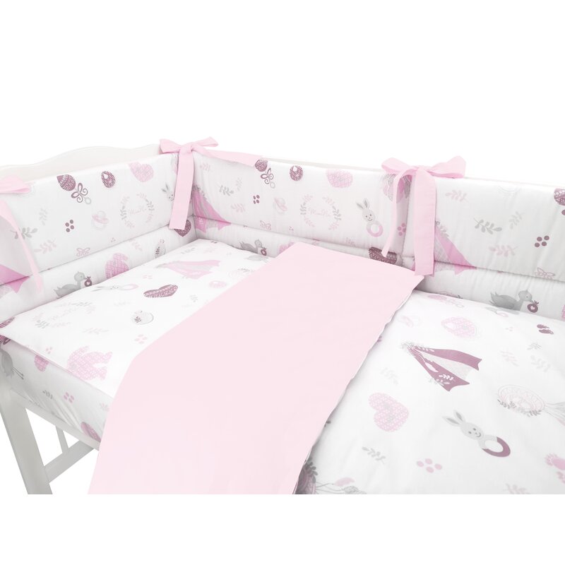 Lenjerie patut 3 piese cu protectie laterala Baby Shower Pink din bumbac pentru patut 120×60 cm 120x60 imagine 2022 protejamcopilaria.ro