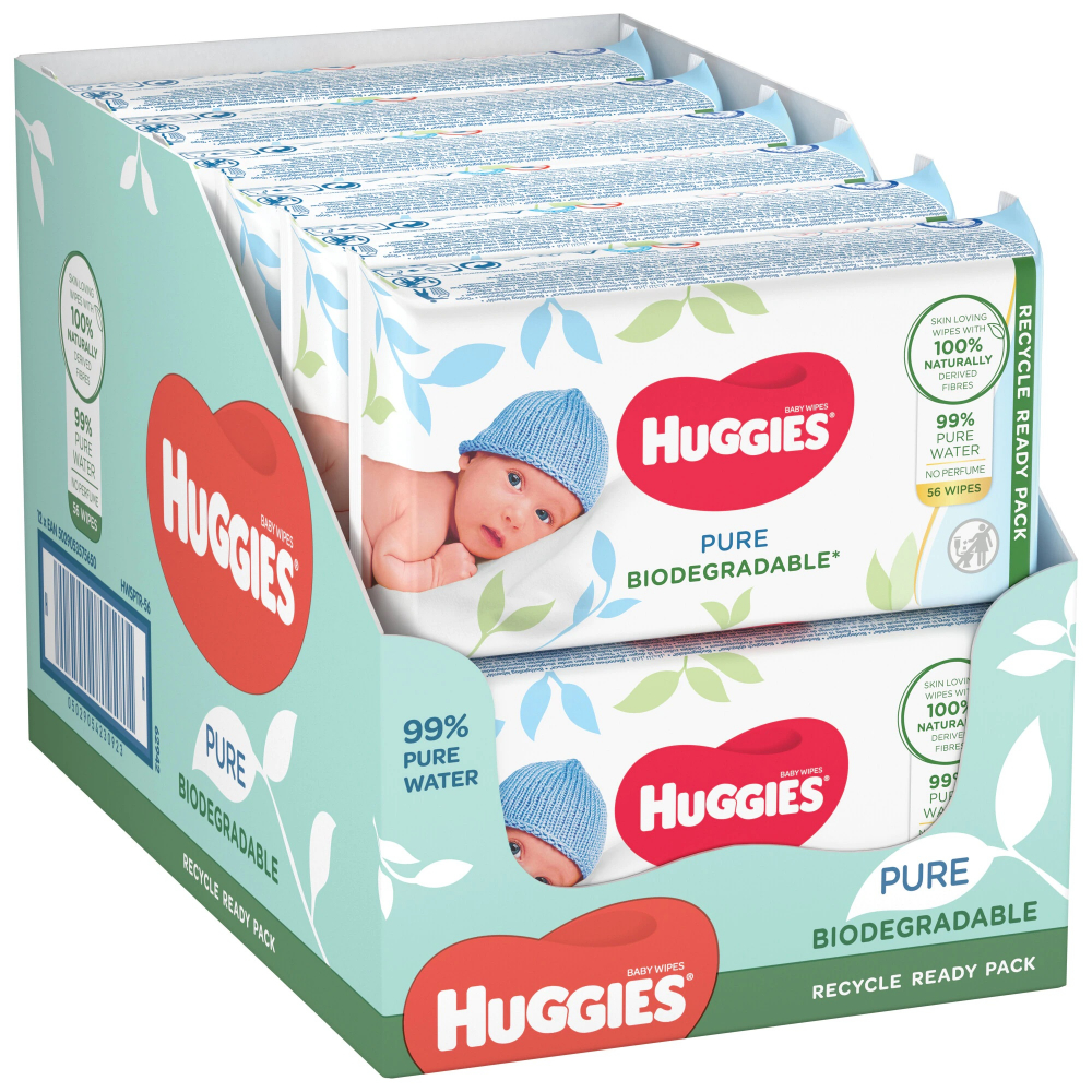 Servetele umede Huggies Pure Biodegradabile, 12 pachete x 56, 672 buc 56 imagine noua responsabilitatesociala.ro