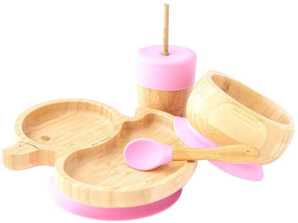 Set cadou din bambus Ratusca roz Ecorascals Alimentatie