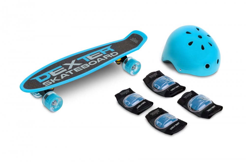 Set Skateboard cu casca cotiere si genunchiere Toyz Dexter Albastru nichiduta.ro