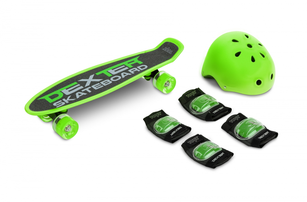 Set Skateboard cu casca cotiere si genunchiere Toyz Dexter Verde nichiduta.ro imagine 2022