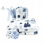 Lenjerie patut 3 piese cu protectie laterala Childrens Journey blue din bumbac pentru patut 120x60 cm