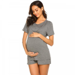 Pijama gravide cu maneca scurta pentru sarcina si alaptare XL gri
