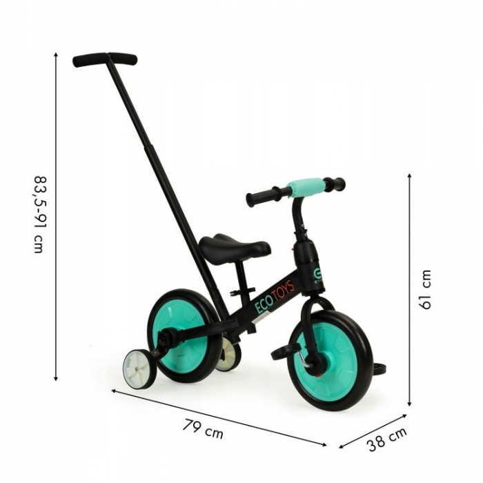Bicicleta cu pedale si roti ajutatoare 3 in 1 Ecotoys YM-BB-12 Blue - 2