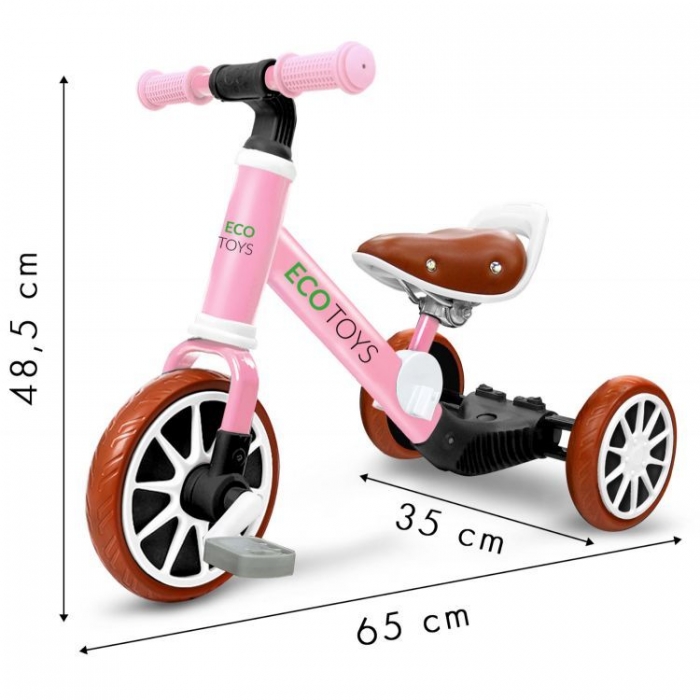 Bicicleta de echilibru 3 in 1 cu pedale pentru copii Ecotoys LC-V1322 Roz - 2