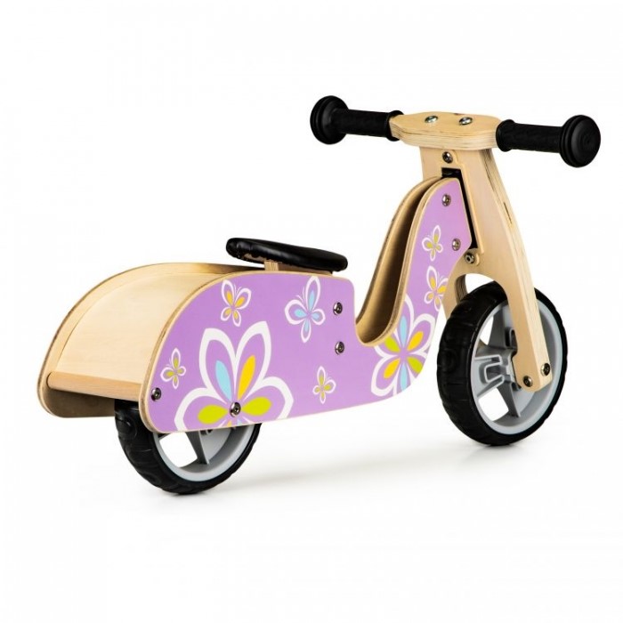 Bicicleta de echilibru din lemn cu roti EVA Ecotoys LC-V1330 Violet cu fluturasi - 2