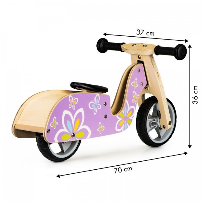 Bicicleta de echilibru din lemn cu roti EVA Ecotoys LC-V1330 Violet cu fluturasi - 4