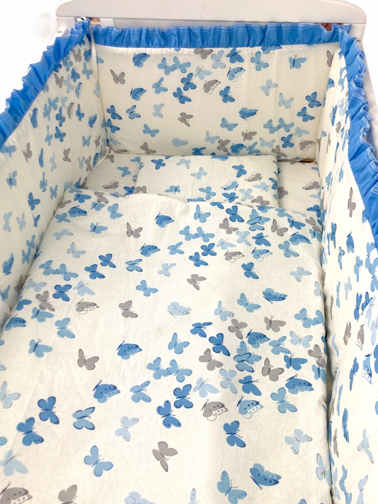 Lenjerie patut cu 5 piese Croitoria Noastra Roi de fluturi bleu 120×60 cm 120x60 imagine 2022 protejamcopilaria.ro