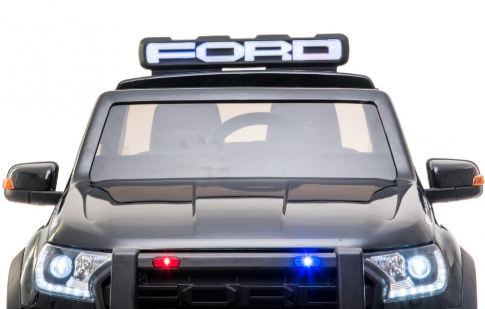 Masinuta electrica 12V cu scaun din piele si roti EVA Ford Ranger Raptor Police Negru - 3