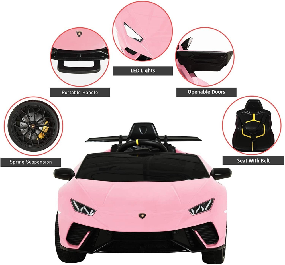 Masinuta electrica cu roti din cauciuc si scaun piele Lamborghini Huracan Pink Lamborghini imagine noua