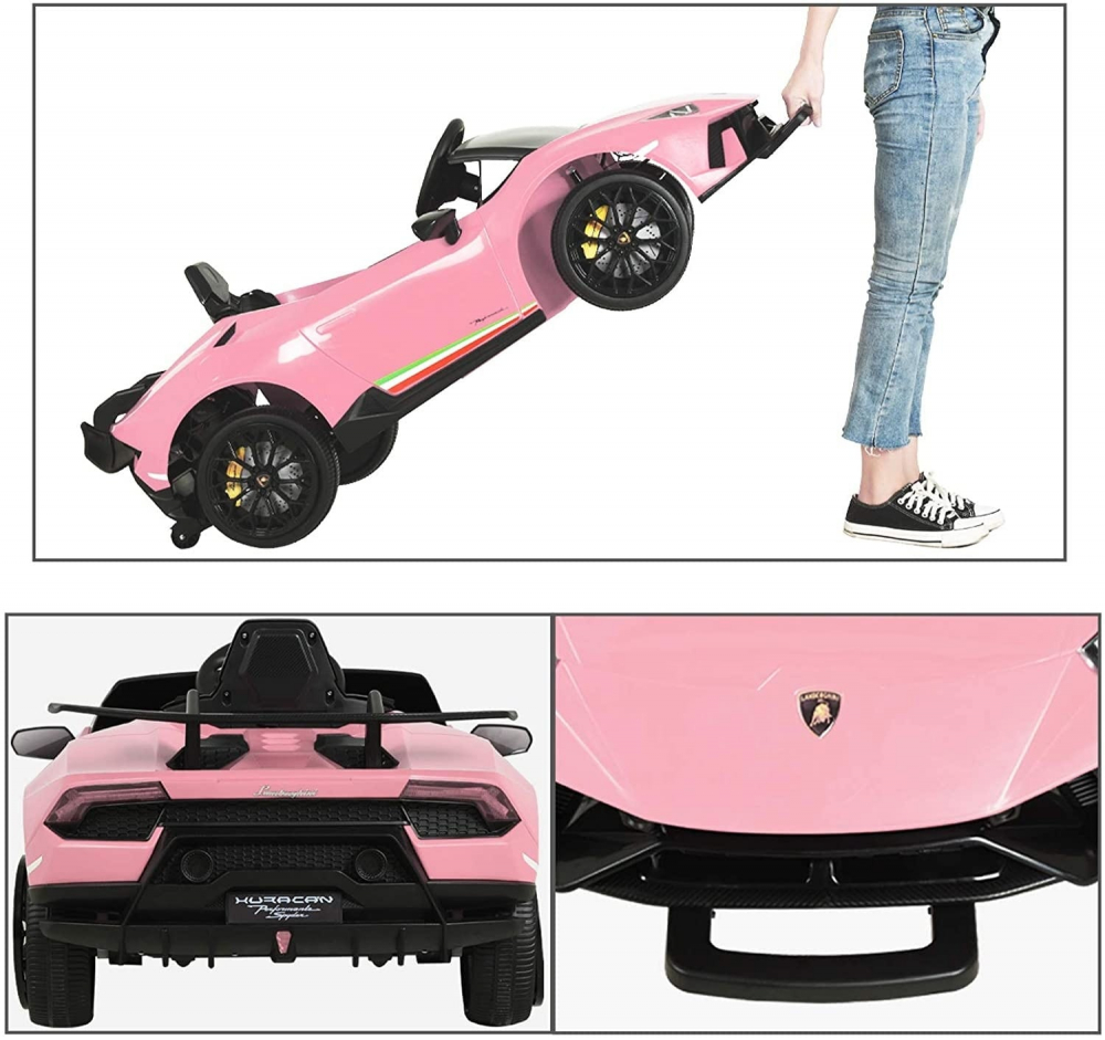 Masinuta electrica cu roti din cauciuc si scaun piele Lamborghini Huracan Pink - 5